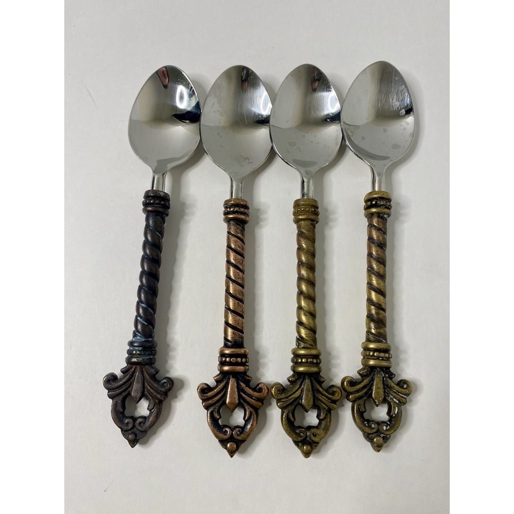 4 Gracious Goods Collection Acanthus Fleur de lis Stainless Soup Spoons 8" #3